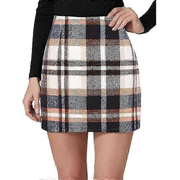 NYTT Dame Høy Midje Rutete Skjørt, Bodycon Blyant Ull Mini Skjørt Dark khaki M