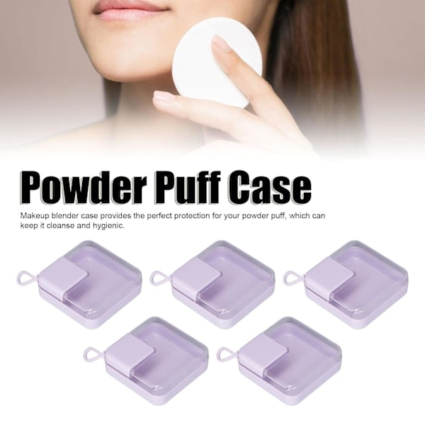 Puderpuff Reseväska, 5 st Sminkpuderpuff Förvaringslåda Transparent Lock Ansiktsmakeup Blender Puff Reseväska, Lila