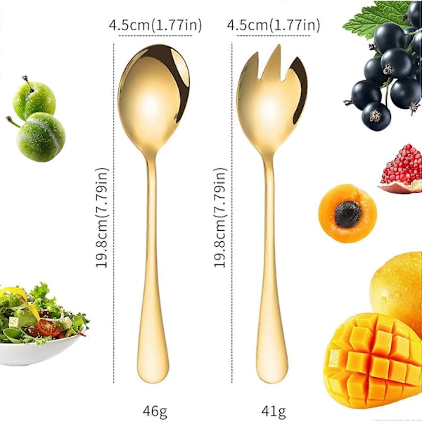 2-delt Salatserveringssæt Opvaskemaskine Sikker Matt Rustfrit Stål Guld gold