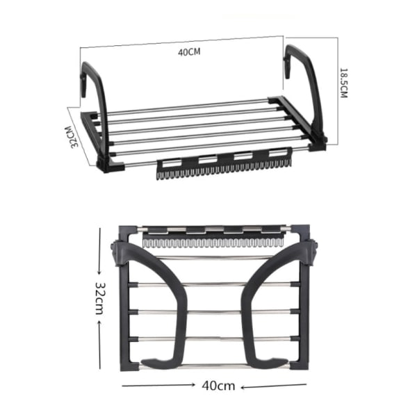Sammenklappelig Tørrestativ i Rustfrit Stål til Balkon, Hæng på Radiator, Vindue, Karbad til Ophængning af Tørre Våde Tøj til Vask (40X32cm)