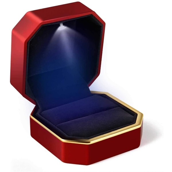 Lyx Ring Box, fyrkantig sammet Bröllopsring Case Med LED-ljus