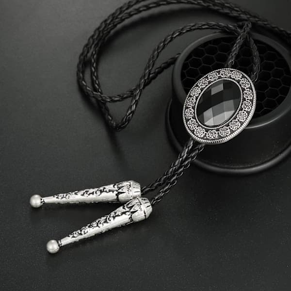 Bolo tie, håndlavet rund western cowboy bolo tie sort