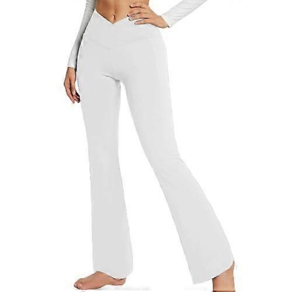 Dame Crossover Flare Leggings, Høy Talje Yoga Sportsbukser White M