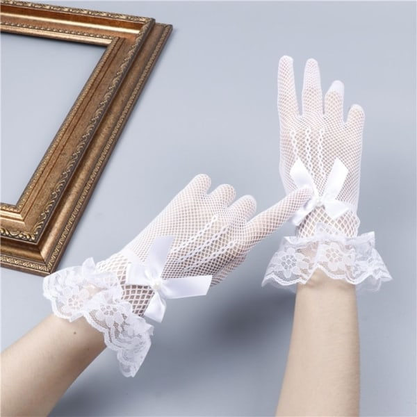 Svarta brudspets handskar korta klänningshandskar satin bröllopshandskar handledslängd blommiga sexiga handskar bröllop bal bankett klädsel handskar