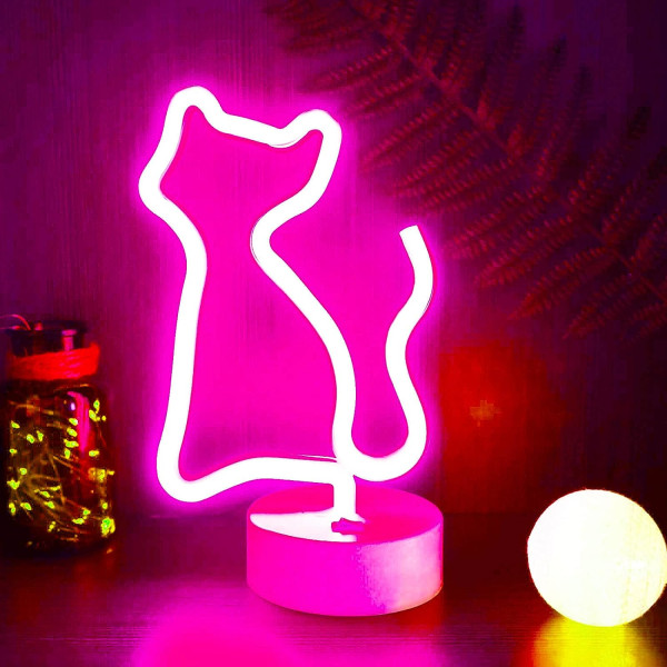 LED Neonskilt Kat Neonlys, Kattegave Kattedekor Pink Kattelys USB/batteridrevne Kattegaver til piger Dekoration Piger Soveværelsesdekorationer med base