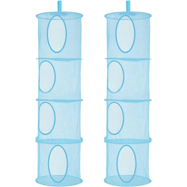 Hanging Mesh Storage Net, 2 Pack Foldable Hanging Toy Storage, 4 Compartment Foldable Hanging Storage Basket Teddy Storage Mesh