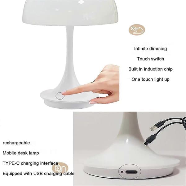 LED sopplampe USB-lading Justerbar lysstyrke Bordlampe Hvit