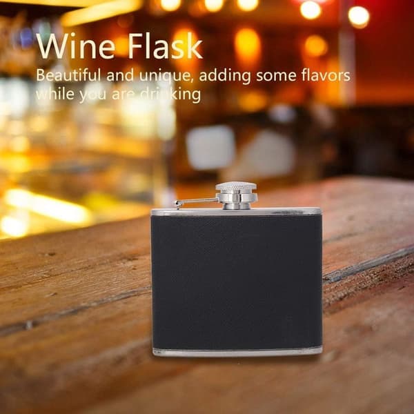 Bærbar lommelærke i rustfrit stål til vin og whisky, elegant læderflaske til alkohol (150 ml)