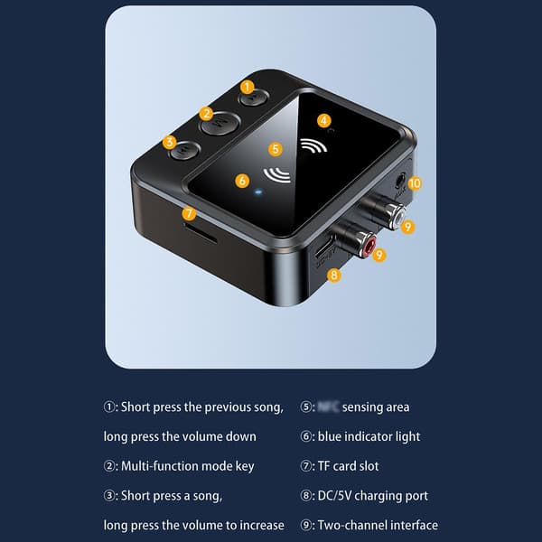 3.5 AUX Lydadapter RCA TF/U-Disk FM Mikrofon Trådløs Transceiver LED-Display