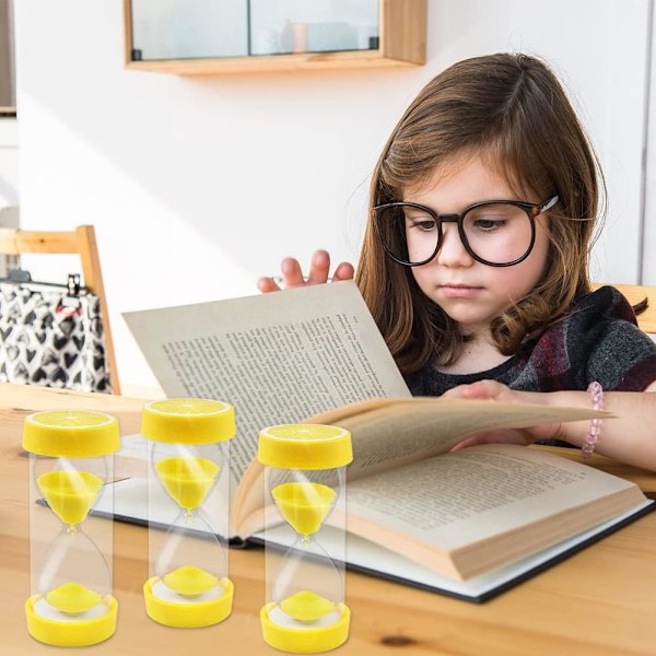 Fruktformad timglas sandtimer, säker färgglad tydlig sandglas med skyddande lockbas för hem, skrivbord, kök, matlagning, nedräkning Lemon 5 min