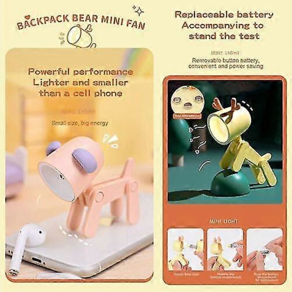 Mini Tegnefilm Dyr LED Skrivebordslampe Bærbar Justerbar Sød Kæledyrsnatlampe, Bærbar Mini Telefonholder Kreativ Dekorativ Pynt Gave Beige fawn
