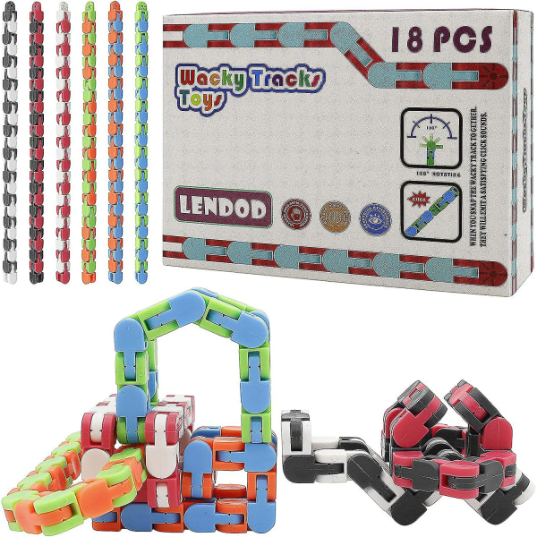 18 pakke Wacky Tracks Snap And Click Fidget Toys Finger Sensory Toys, 24 Links Snake Puzzles for Stress Relief, Party Bag Fillers, Party Supplies