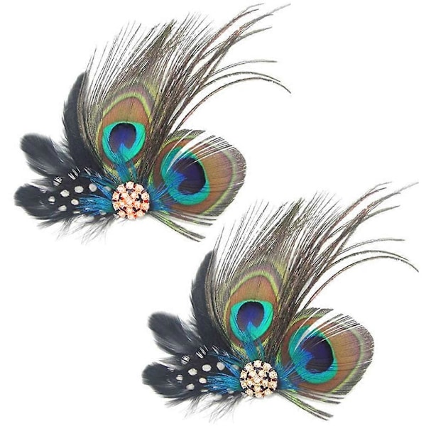 2 st Fashion Pärlhönsfjäder Hårklämmor Hårnålar Kvälls Klänning Huvudbonad Bröllop Fjäder Fascinator för Kvinnor Flickor