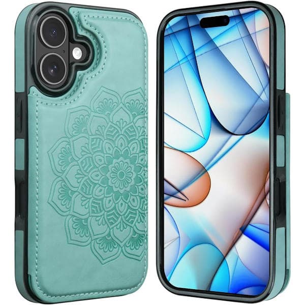 Til iPhone 17 Pro Max etui med kortholder, blomstermagnetknapper beskyttende pung etui til kvinder til iPhone 17 Pro Max green iPhone 17 Pro Max