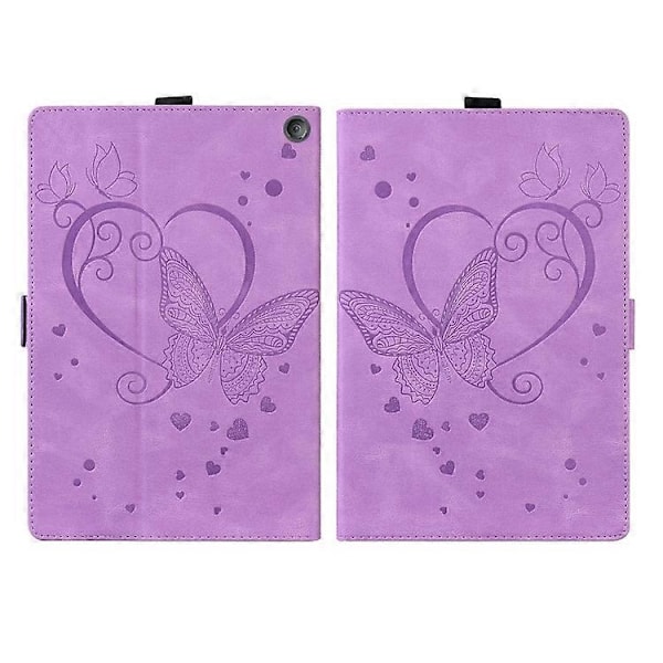 Til Amazon Fire HD 10 Plus 2021 / HD 10 2021 Kærligheds Sommerfugl Mønster Vandret Flip Læderetui med Holder/ Purple