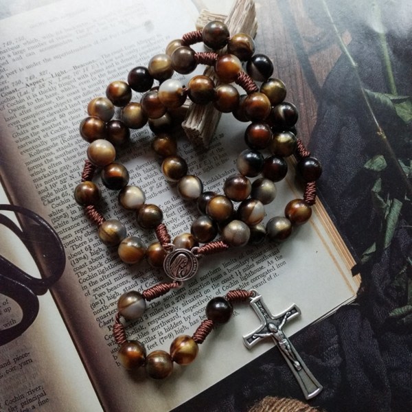 Vintage rosenkrans katolska bön pärlor halsband Kristus Jesus for kors hänge halsband pärlstav religiösa smycken