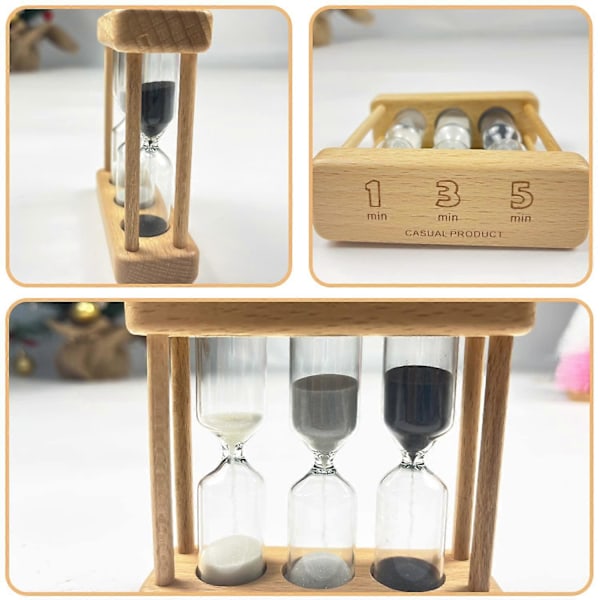 Timeglas Sæt til Børn, Køkken Timer Ur, Tidsstyring, 3 i 1 Combo Timeglas, Timeglas til Børn Fødselsdagsgave, Sort og Hvidt Sand, 1, 3, 5