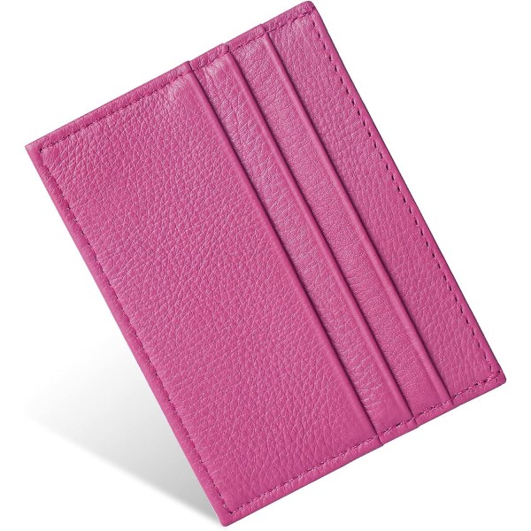Kreditkortshållarplånbok, Rfid-blockerande läder Ultra Slim plånbok, Tunn Minimalistisk Case Kortskydd, Plånböcker med framfickor (rosaröd)