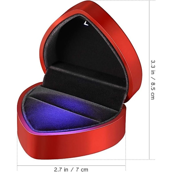 Fløyels hjerteformet LED ringboks for bryllup, forlovelse, valentinsdag (rød)