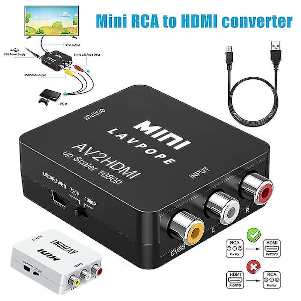 RCA till HDMI 1080P AV till HDMI Videokonverteradapter som stöder PAL/NTSC PC Laptop Black