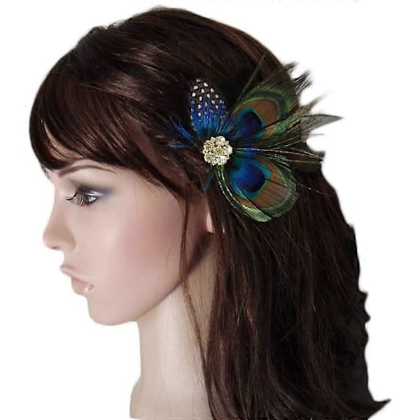 2 st Fashion Pärlhönsfjäder Hårklämmor Hårnålar Kvälls Klänning Huvudbonad Bröllop Fjäder Fascinator för Kvinnor Flickor