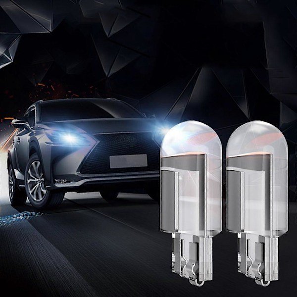 2 stk T10 W5W COB LED Bil Lampe Nummerplate Pære Canbus Kil Forlys Ice Blue