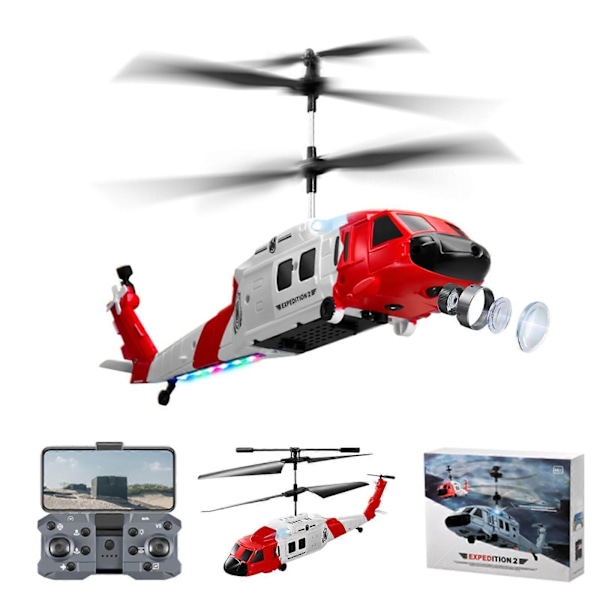 Fjernstyret Helikopter med Hindring Undgåelse med 1080P Dobbelt Kamera, 2.4GHz 3.5CH RC Helikopter med LED Lys, OneKey Take Off Landing, Altitude Hold, Red