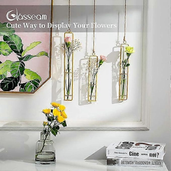 Guld/svart Väggmonterad Växtföröknings Terrarium Set om 3, Provrörsvas för Hydroponisk Blomma Badrumsinredning Gåva till Kvinnor black