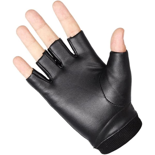 Læder sorte fingerløse handsker, motorcykelkørsel fingerløse læderhandsker,