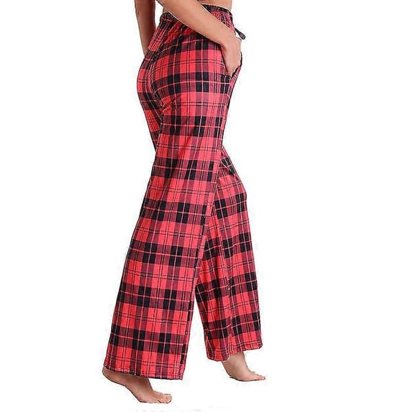 Dame Pyjamasbukser Stretch Lounge Bukser Plaid Pyjamasunderdele 2XL Red