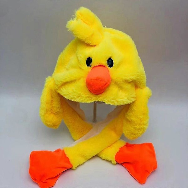 Plush Kaninöronhatt med Rörliga Öron - Intressant Söt Mjuk Plush Kaninhatt Present till Flickor No Light Little Yellow Duck