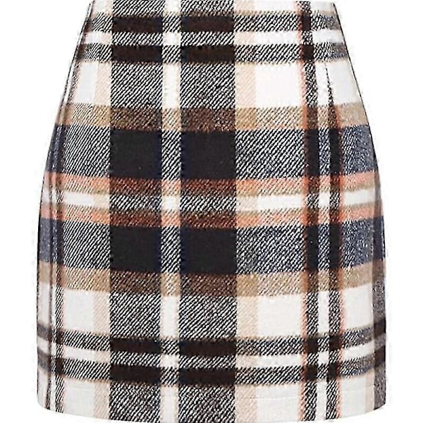 NY Dam Hög Midja Rutig Kjol, Bodycon Pennkjol Mini Kjolar i Ull Dark khaki L