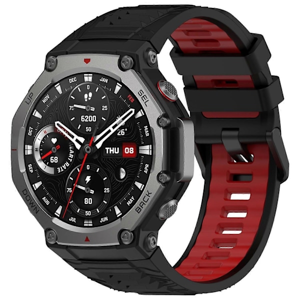 Huami Amazfit T-Rex 3 -kellolle tarkoitettu kaksivärinen silikoninen hengittävä urheiluranneke - Musta+Punainen Multicolor Black Red