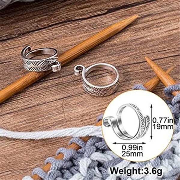 2PCS Crocheted Finger Ring Knitting Loop Crocheted SILVER - on stock Silver