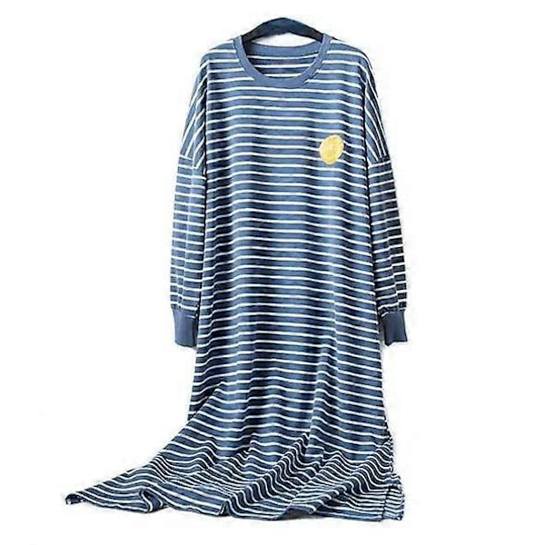 6 Väriä Rento Kotiasu Naisten Pitkähihainen Puuvilla Yöpaita Löysä Pyjama Blue