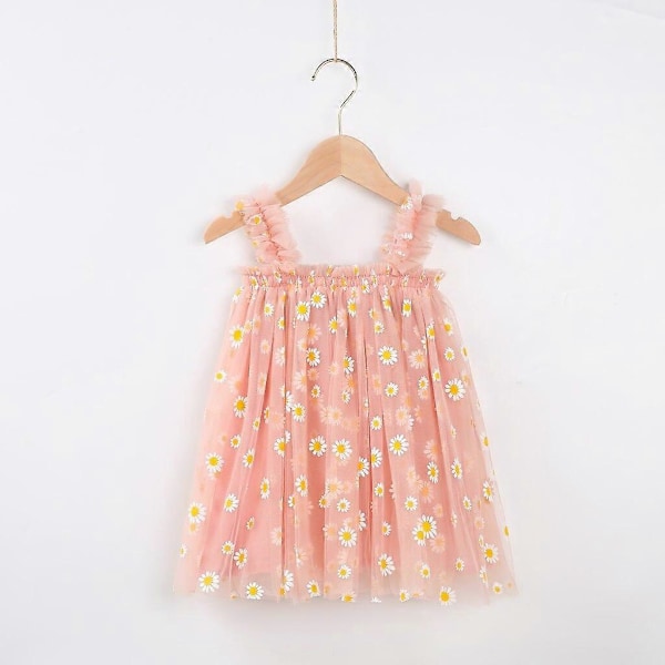 Baby Princess Hängselklänning för Flickor Spädbarn Blommig Volang Mesh Ärmlös Klänning Småbarn Sommar Vardagskläder 130CM J