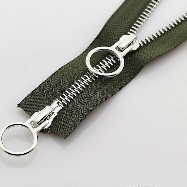 5# 70/90cm Metall Dragkedja Dubbel Slider Rund Ring Dragkedja För DIY Sömnad Kläder army green 90cm