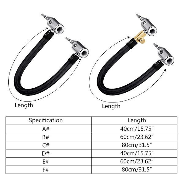 Dekk-inflator slange med låsende luftchuck, oppblåsbar luftpumpe forlengelsesrør E