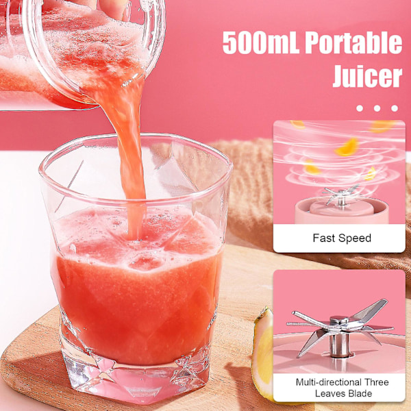 500ml Kannettava Sähköinen Mehupuristin USB Smoothie Blenderi Pirtelöille White