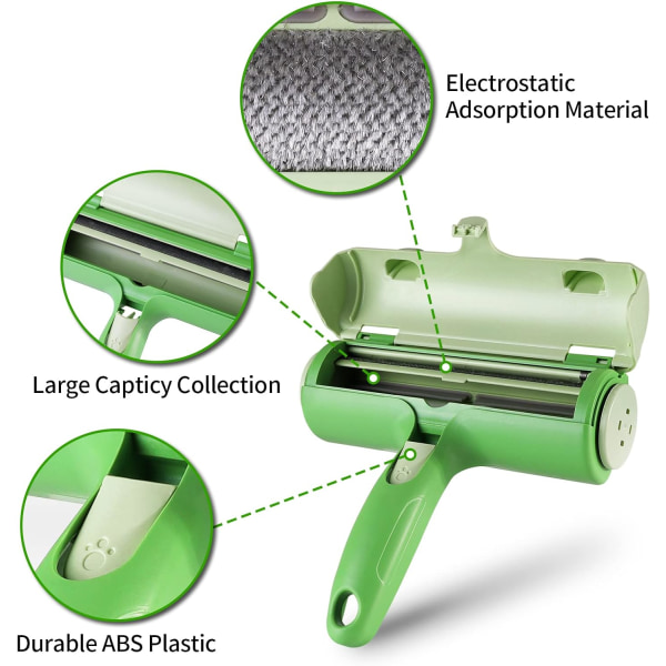 Genanvendelig kæledyrshårsfjerner, genanvendelig hundekattehårsfjernerbørste, nem at rengøre fnugrulle kæledyrspels, til tøj, sengetøj, tæppe, møbler, sofa Green