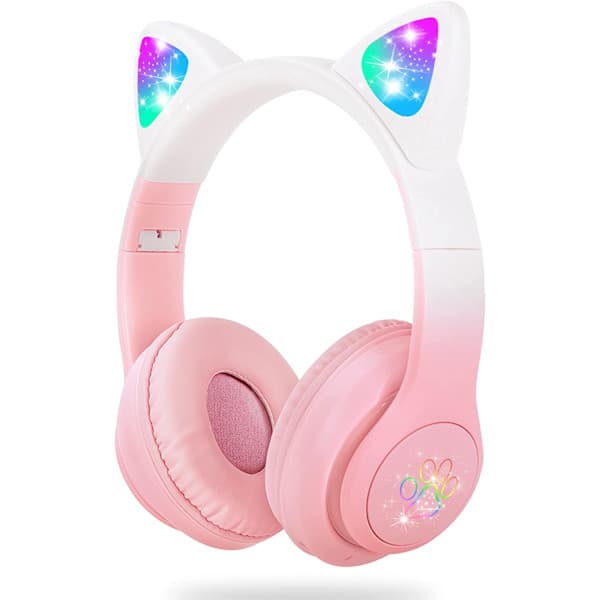 Trådløse hovedtelefoner til børn med LED-lys (pink)