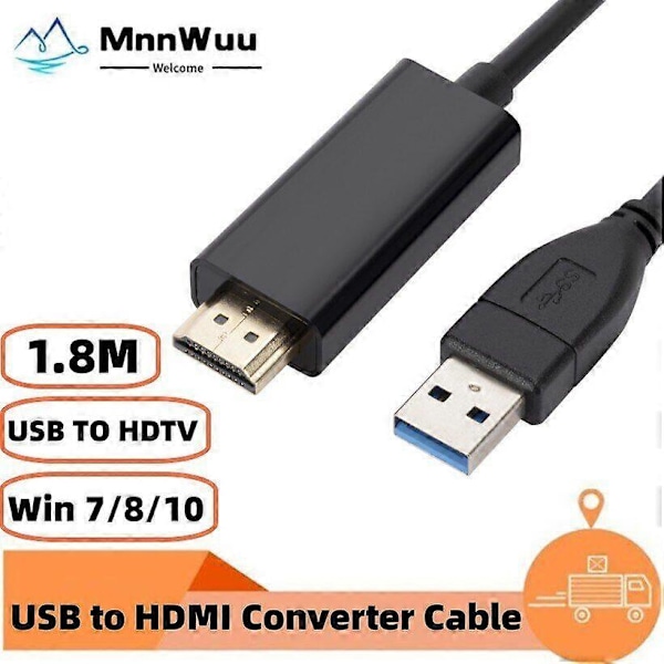 1,8M USB til HDMI Adapterkabel USB 2.0 Type A Hann til HDMI Hann Konverter