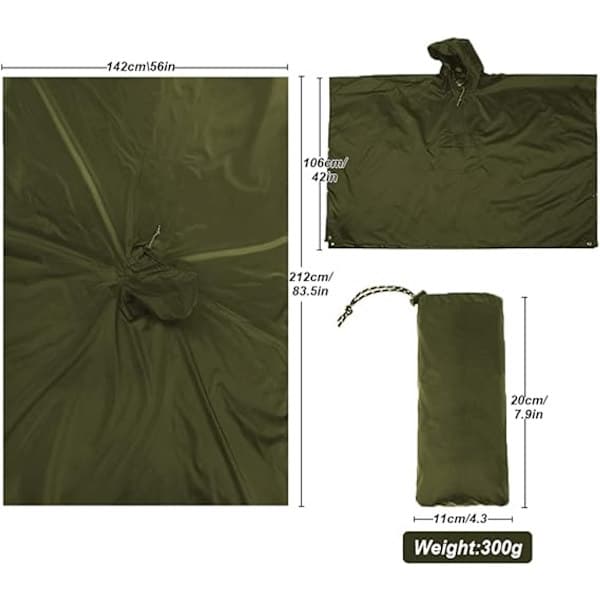 Regnfrakk, Regnponcho med oppbevaringspose, 210*140 cm, Vanntett regnfrakk, 3-i-1 multifunksjonell regnfrakk