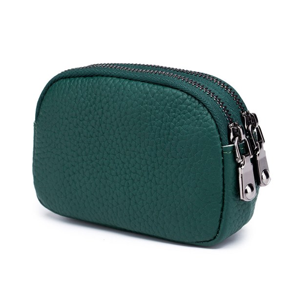 Liten myntveske i ekte skinn for kvinner, mini lommebok for kvinner Dobbel glidelås kredittkortholder (grønn) Sunmostar