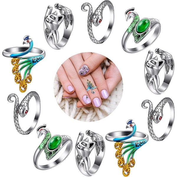 10 st justerbara stickningsöglor virkade ringar kattformade ormar formade öppna ringgarnsguide metall stickning tumme