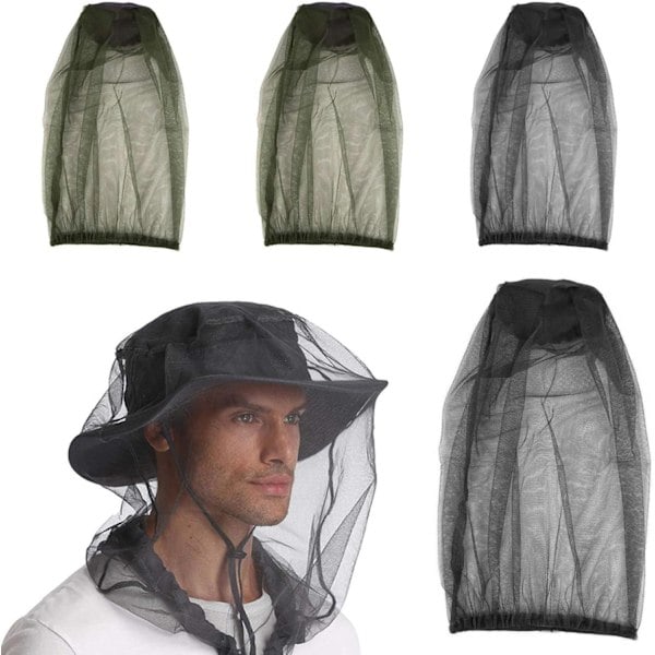 4 stk knott hode netting nett anti insekt mygg hode netting nett fint mesh netting deksel birøkt bee slør for utendørs fotturer camping fiske svart grønn