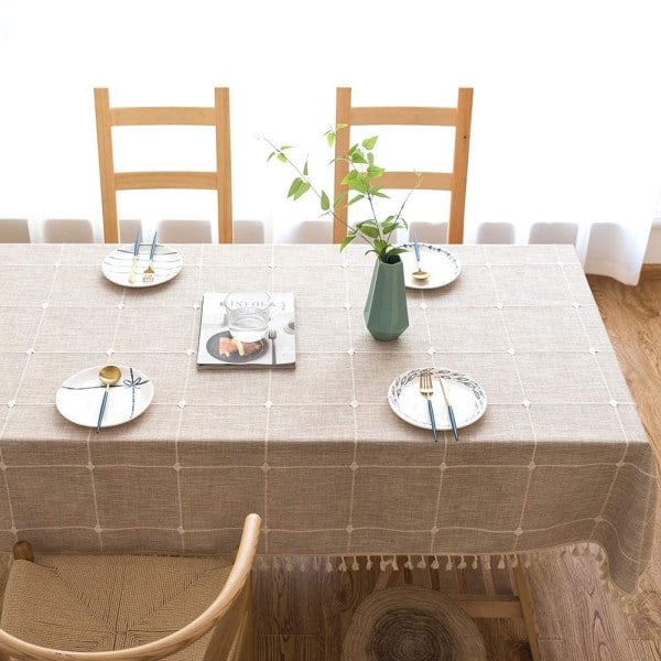 Bomullsduk 140x220 Rektangulær Vaskbar Duk Linduk Elegant Duk Vaskbar Duk med Kvast for Hjem og Kjøkken