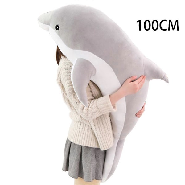 Dolphin Plyschdjur Kudde Super Mjuk Delfin Havs Djur Plyschleksaker Dockor Sov Kudde för Pojkar Flickor Presenter Snabb Grey 100CM