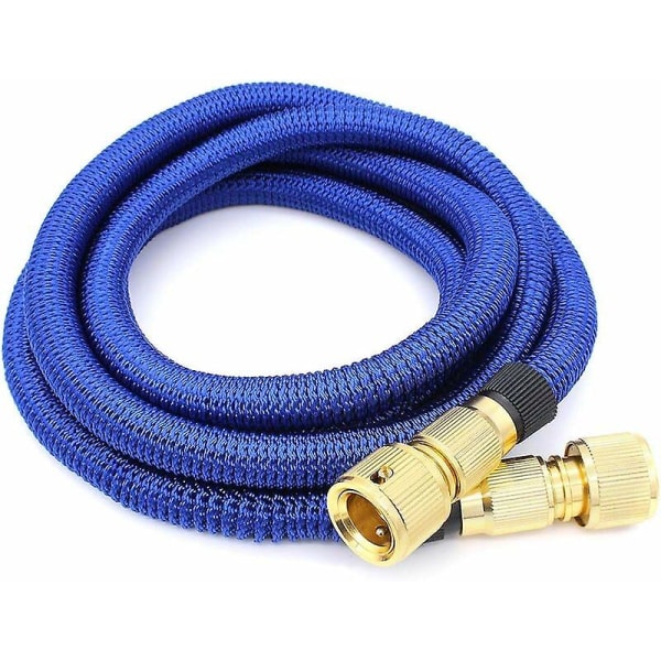 Hageslange (1,7 m blå), utvidbar hagevannslange Fleksibel uttrekkbar slange med metallbeslag for vanning/hagerengjøring/bilvask