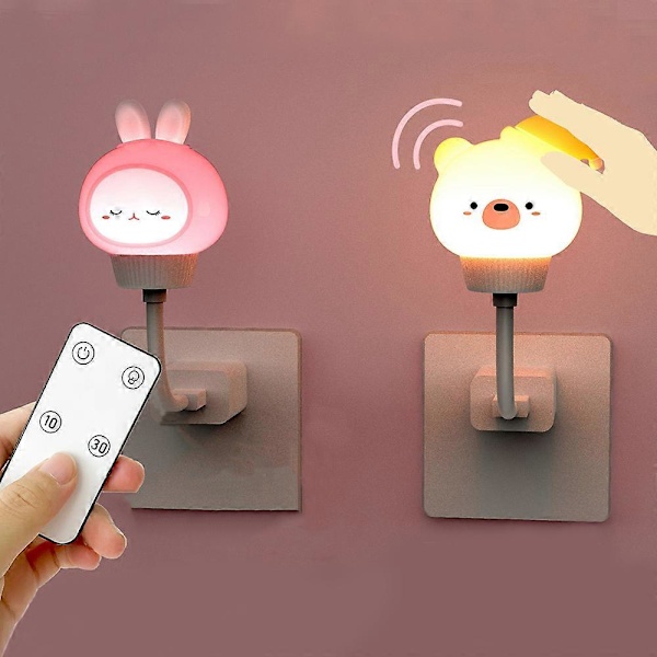 2 Pakke LED Nattlampe for Barn USB Søt Tegneserie Nattlampe Bjørn Fjernkontroll for Baby Barnerom Dekor Sengelampe Julegave